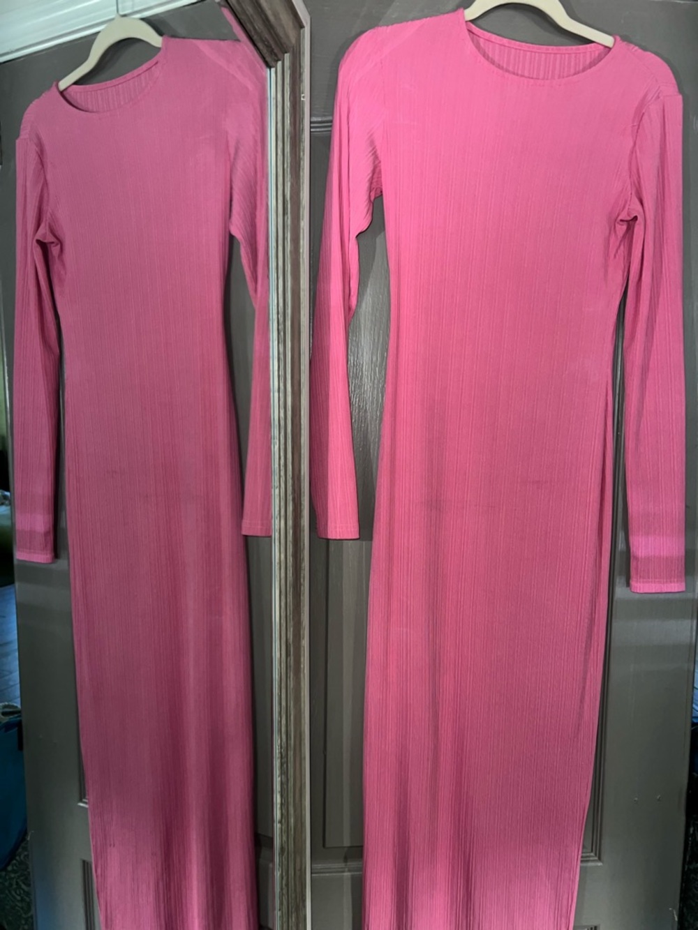 Pink Maxi Long Sleeve Ribbed Women's Dress - Picture 5 of 7